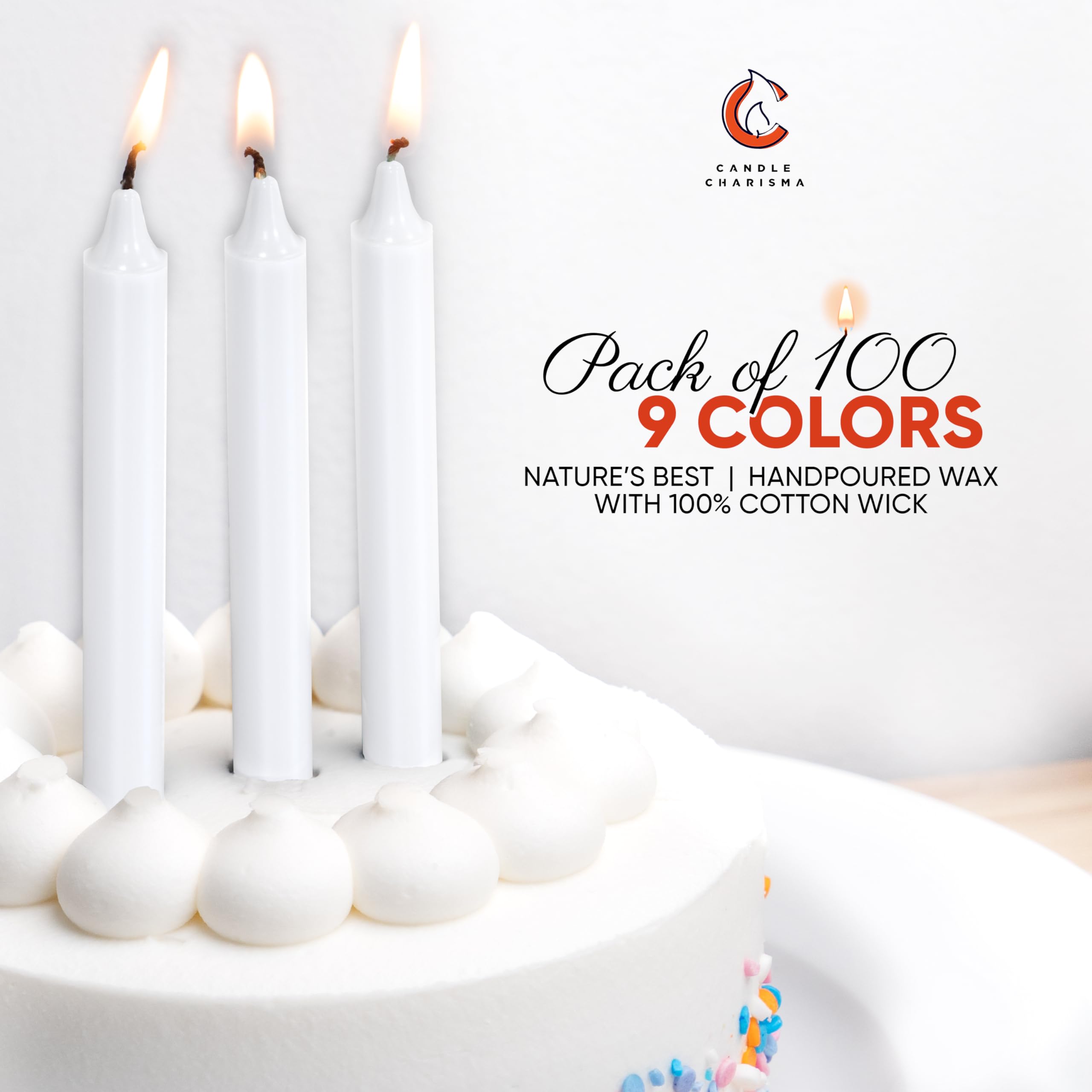 Unscented paraffin dripless chime taper candle closeup