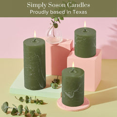 Decorative Dark Moss Green unscented candles set of 3