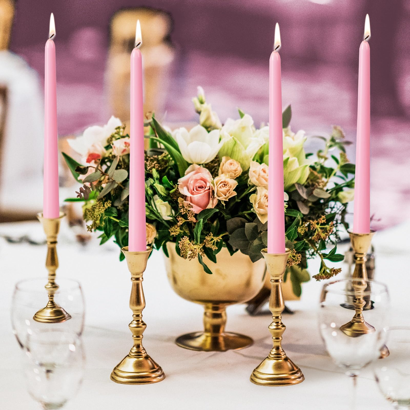 Unscented pink taper candles for weddings and celebrations