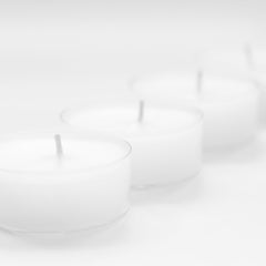 Unscented tea light candles with 1.5 inch diameter and 0.7 inch height in clear cups