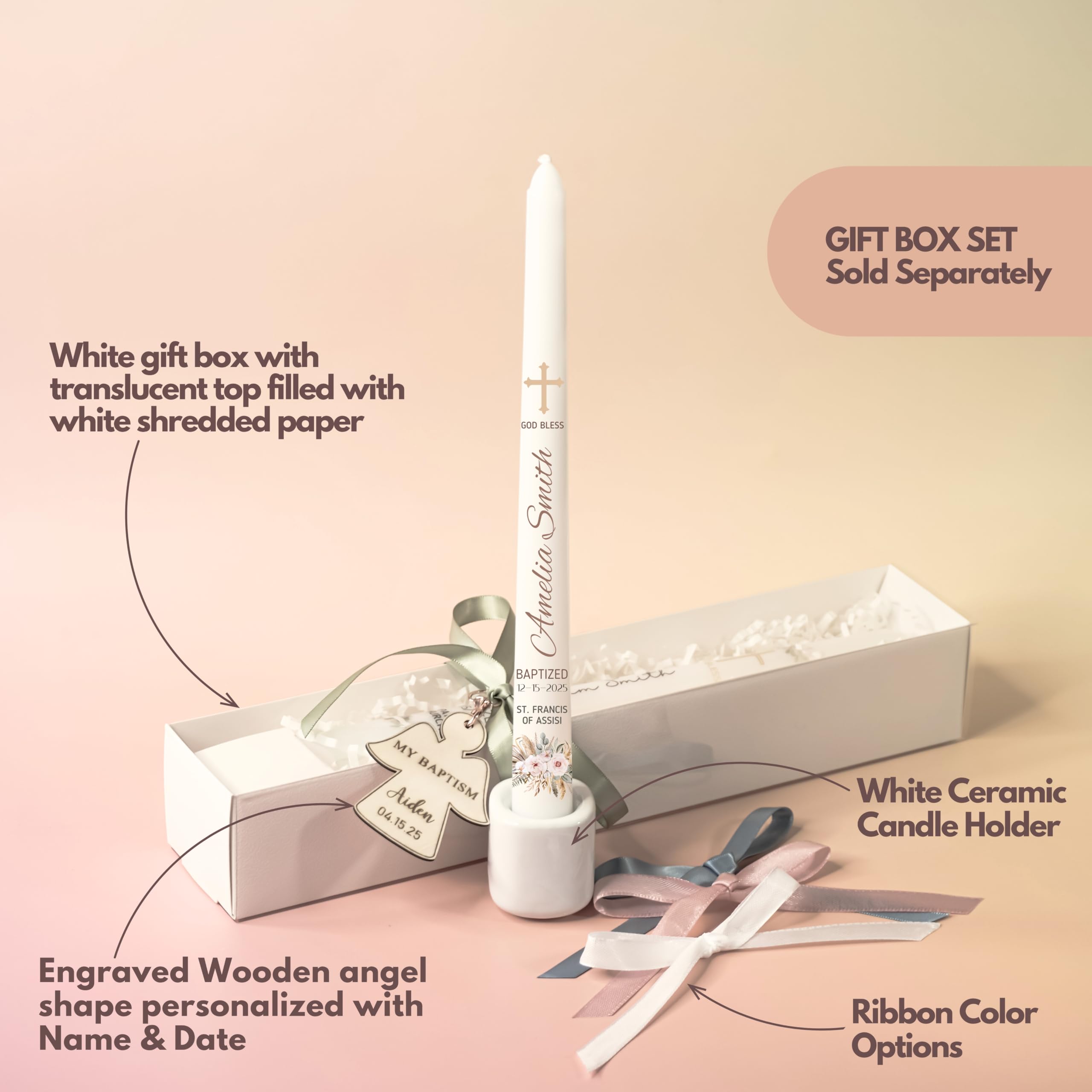 Premium unscented white wax baptism candle