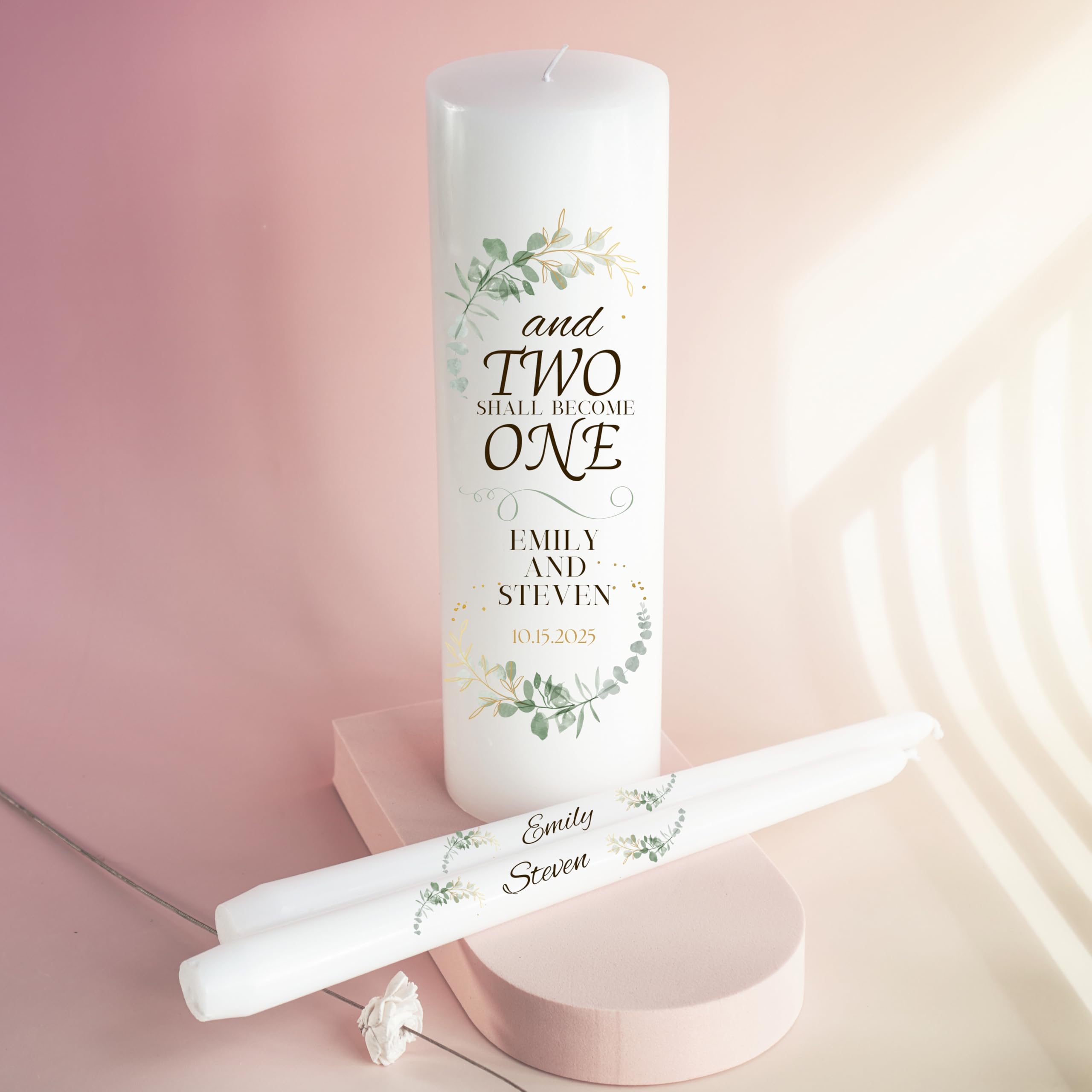 Unscented white wax candles for wedding personalization