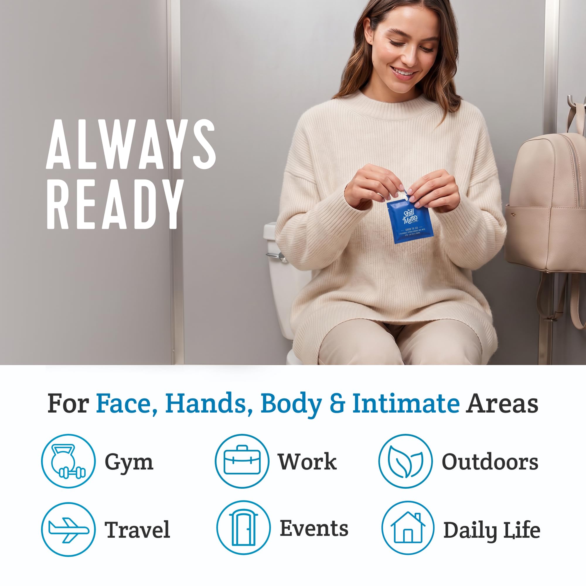 Stall Mates flushable wipes for personal cleansing