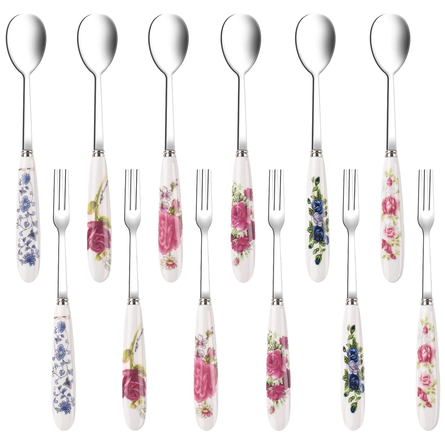 UOIXPUHUO 12 piece dessert forks and spoons with ceramic handles