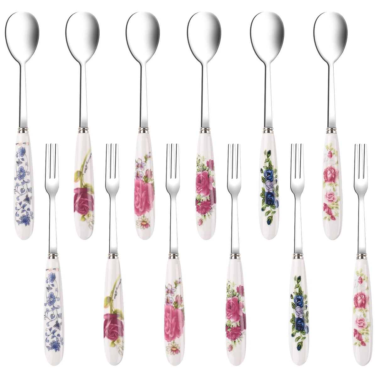 UOIXPUHUO 12 piece dessert forks and spoons with ceramic handles