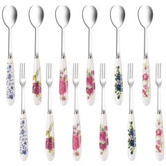 UOIXPUHUO 12 piece dessert forks and spoons with ceramic handles