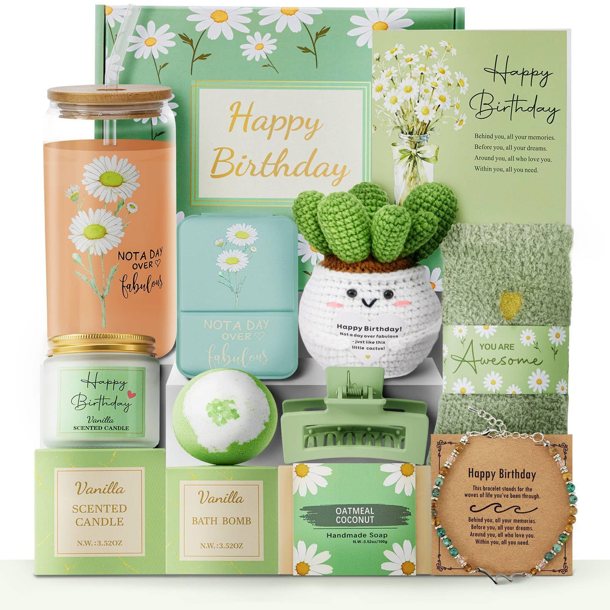 Uongeod 11-piece birthday gift basket for women with green design