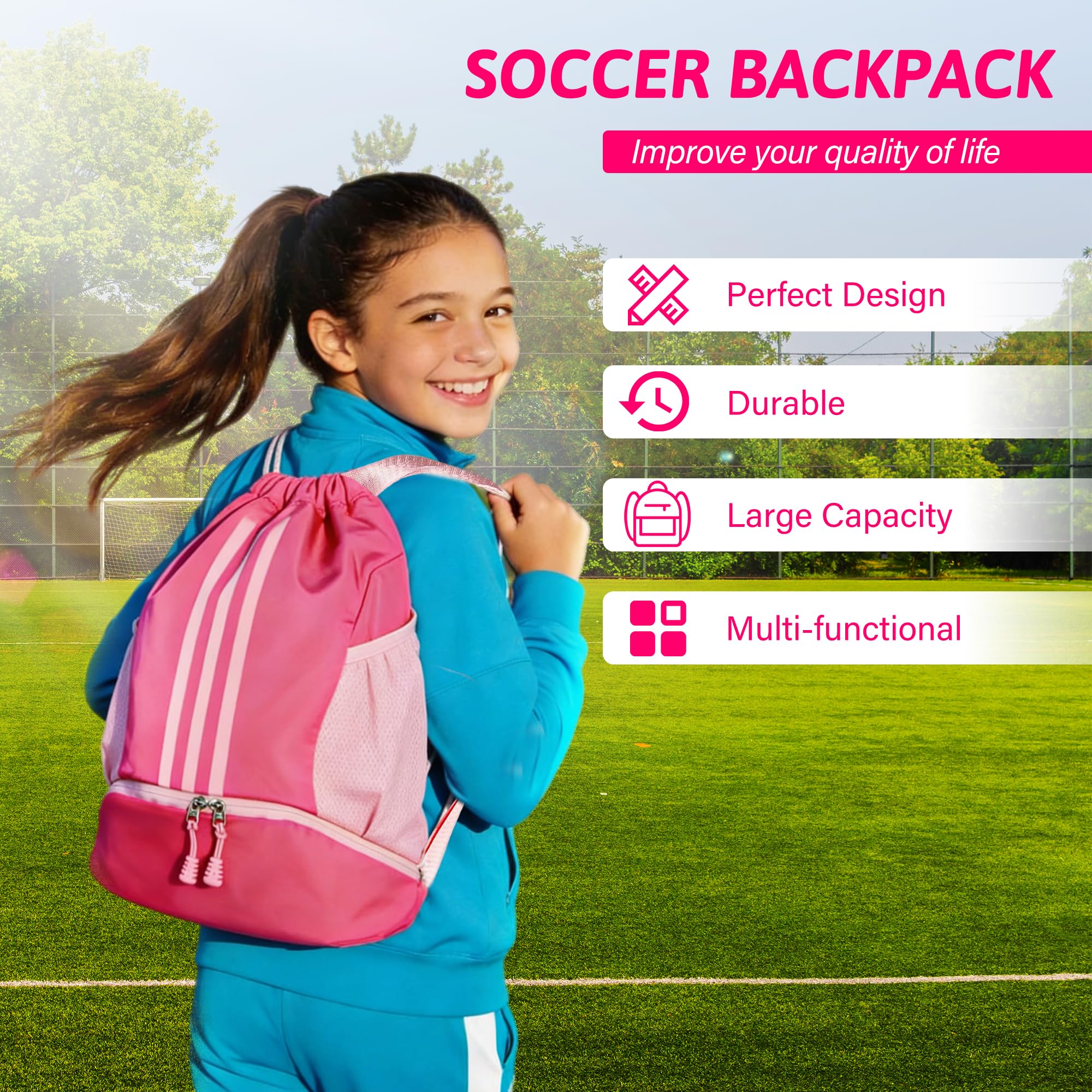 Girls soccer backpack drawstring for football volleyball soccer equipment