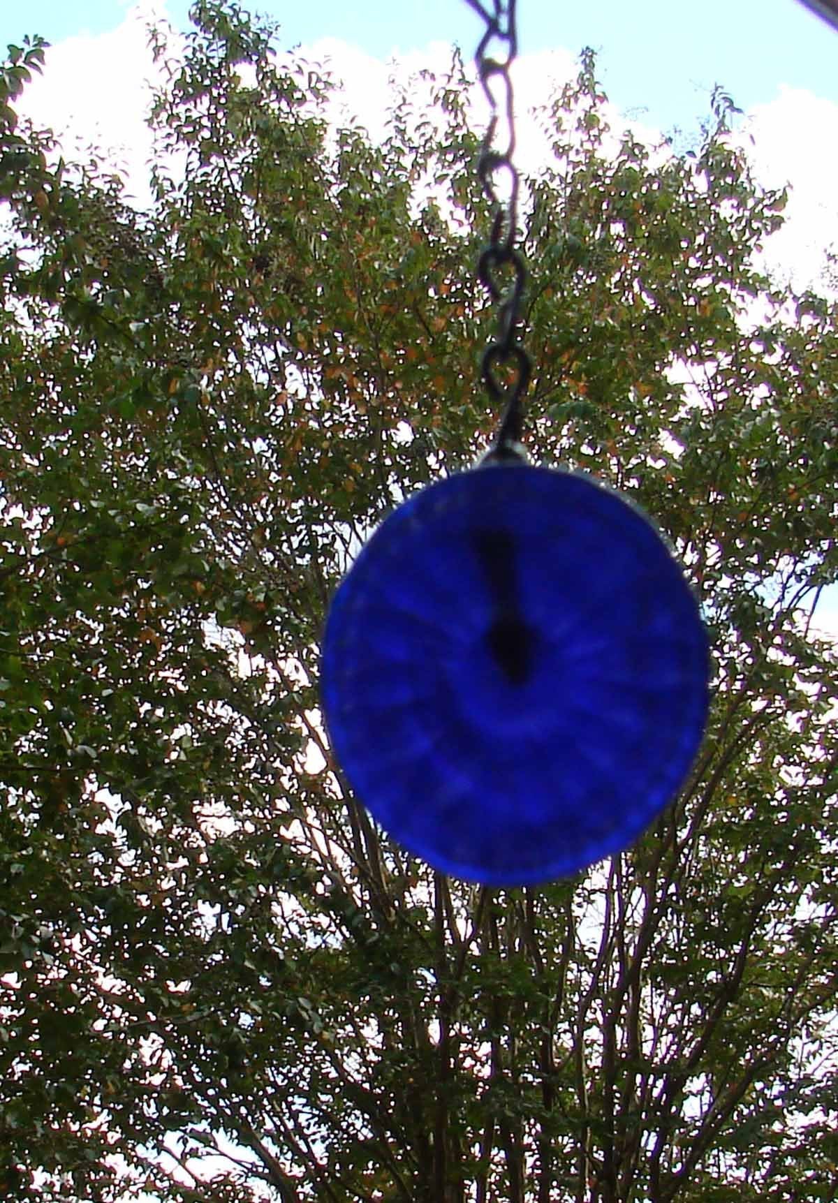Upcycled bottle bottom ornament cobalt glass