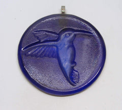 Handmade upcycled glass bottle bottom ornament with hummingbird motif