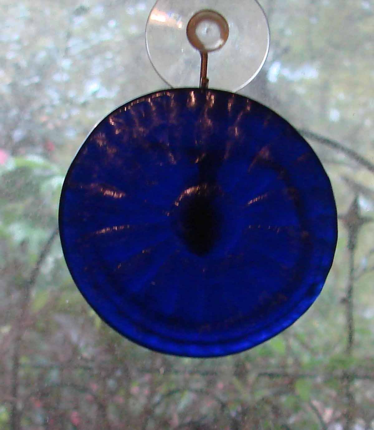 Kiln fired cobalt glass sun catcher ornament