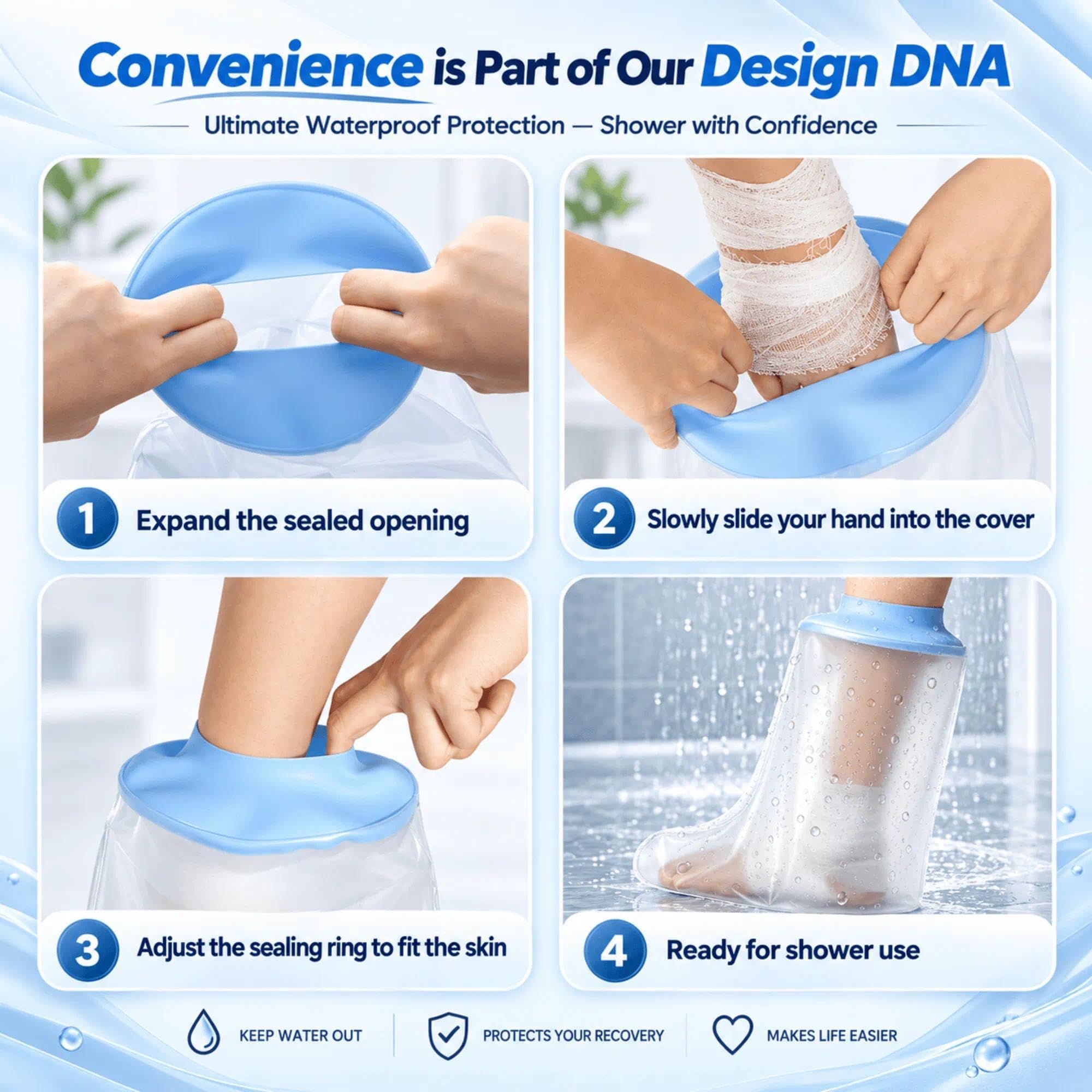 Durable medical grade silicone cast protector for shower use