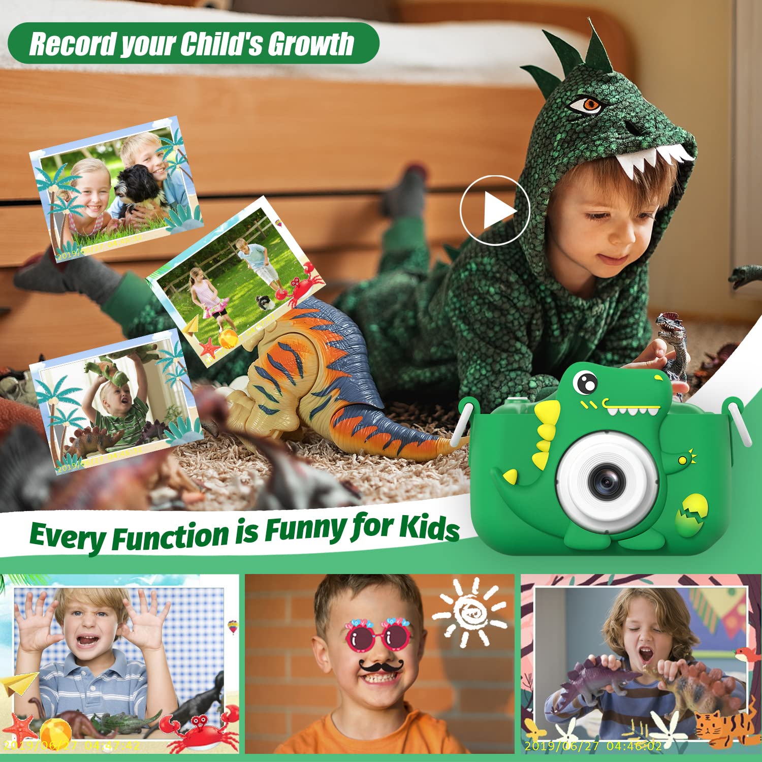 Upgrade Kids Camera dinosaur cartoon protective case image