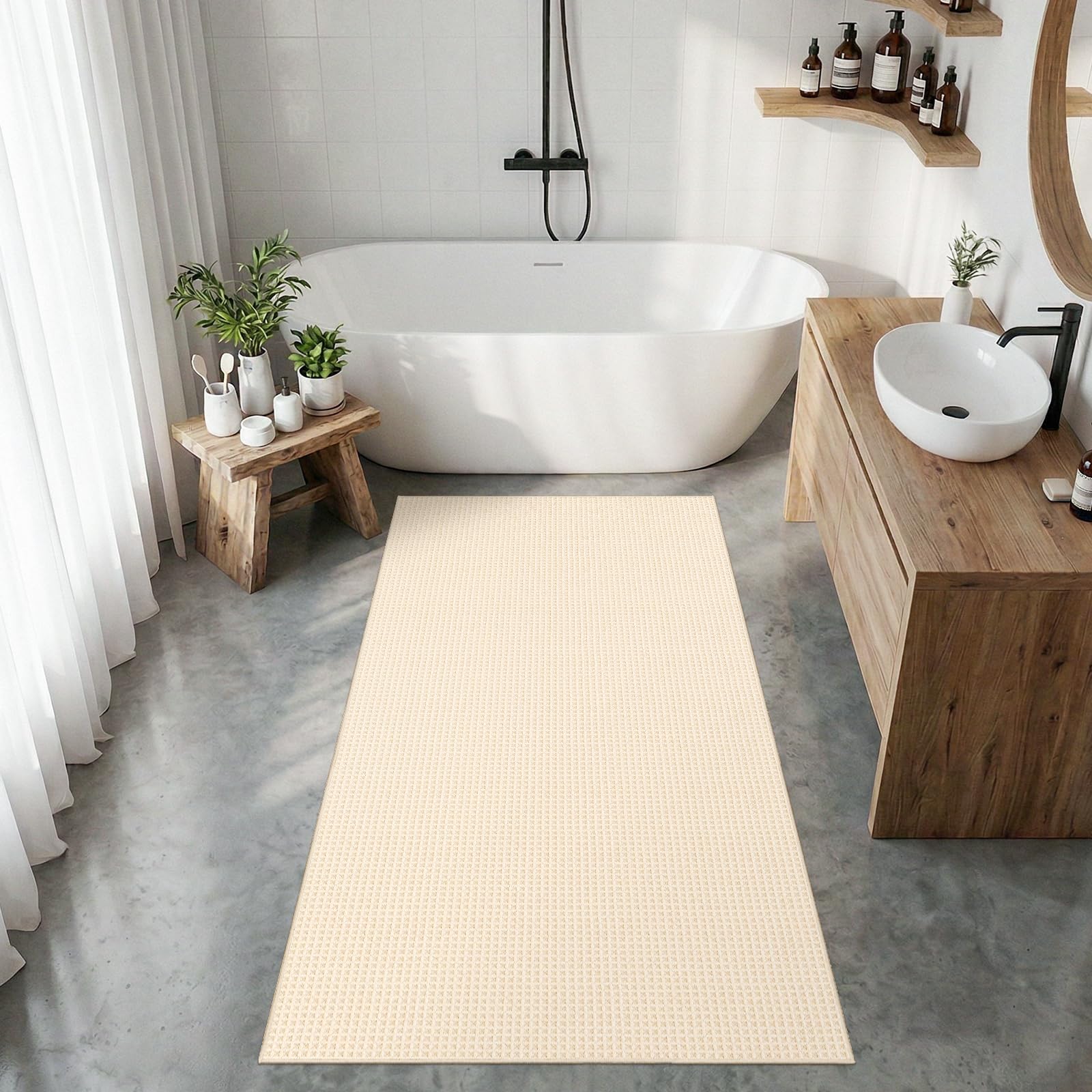 Upgraded Waffle 3x5 Rug for Entryway beige with waffle texture