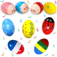 UPINLOOK 9 Pcs Wooden Easter Eggs Shakers 5x7 cm