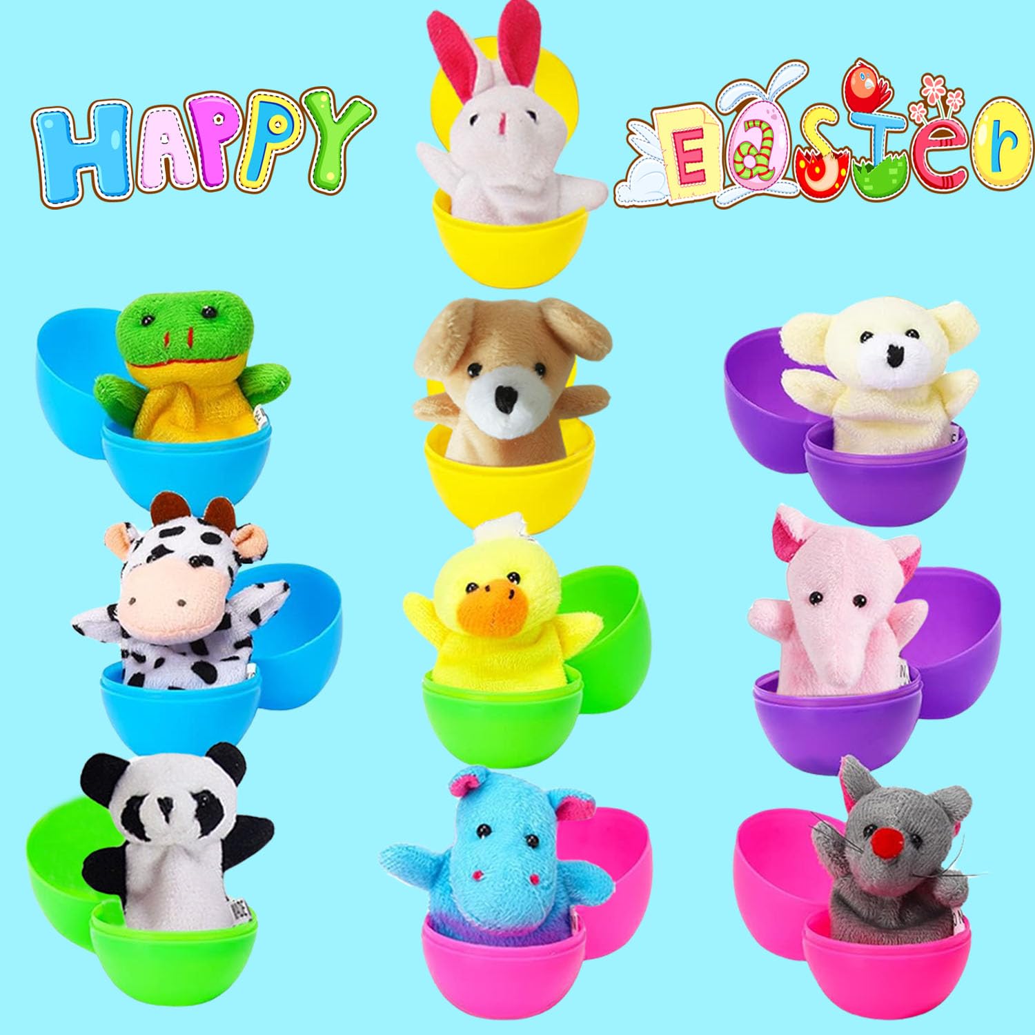 Plastic eggs and soft finger puppets for classroom use