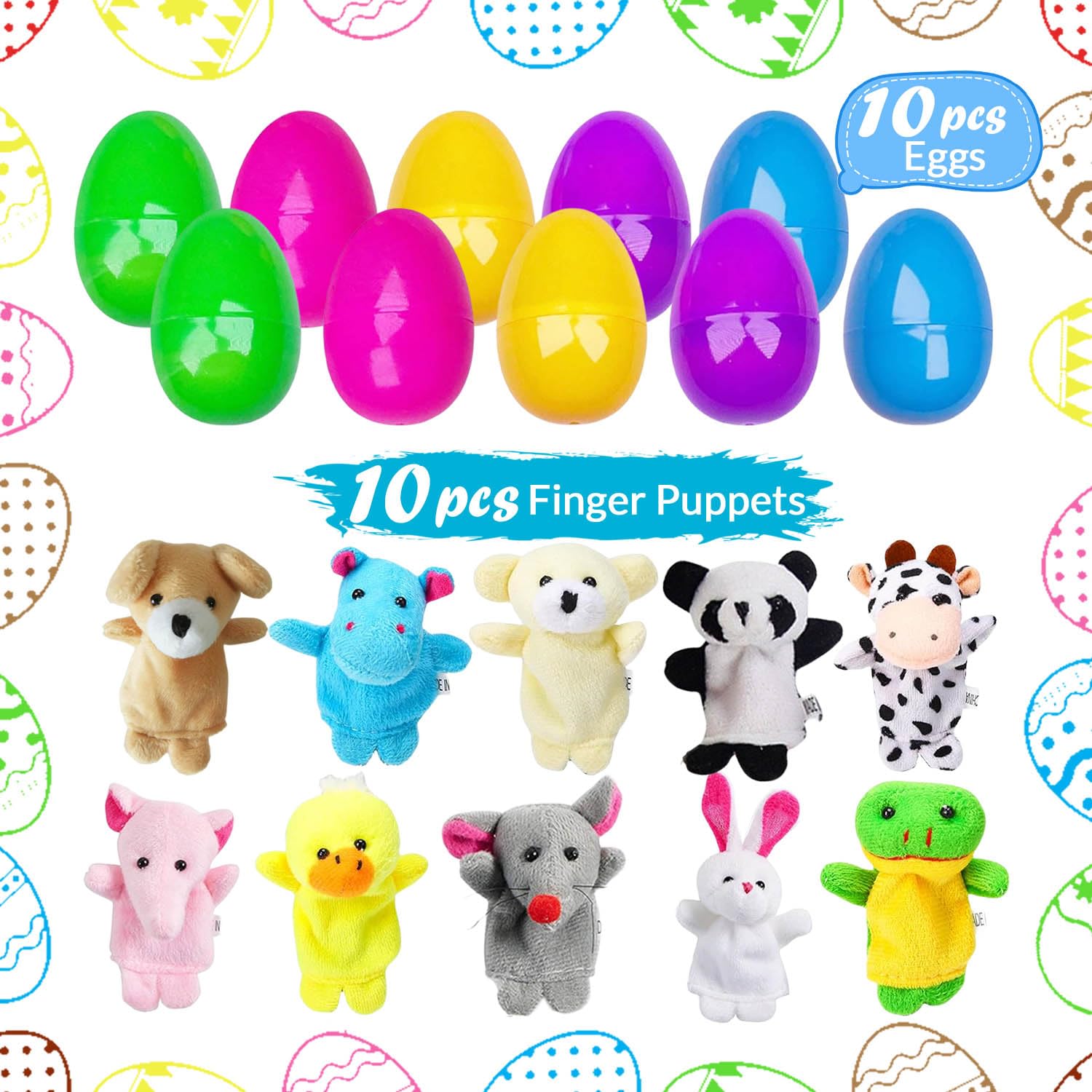 Colorful Easter Eggs with finger puppets for kids play
