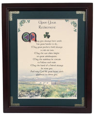Upon Your Retirement personalizable framed blessing with green mat for display