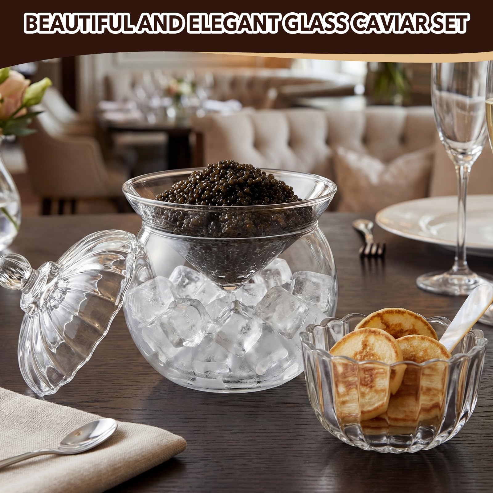 Upscale dining caviar serving kit for parties