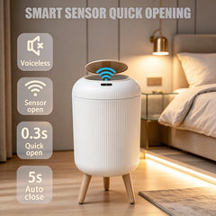 Close-up of URALFA trash can lid opening with motion sensor