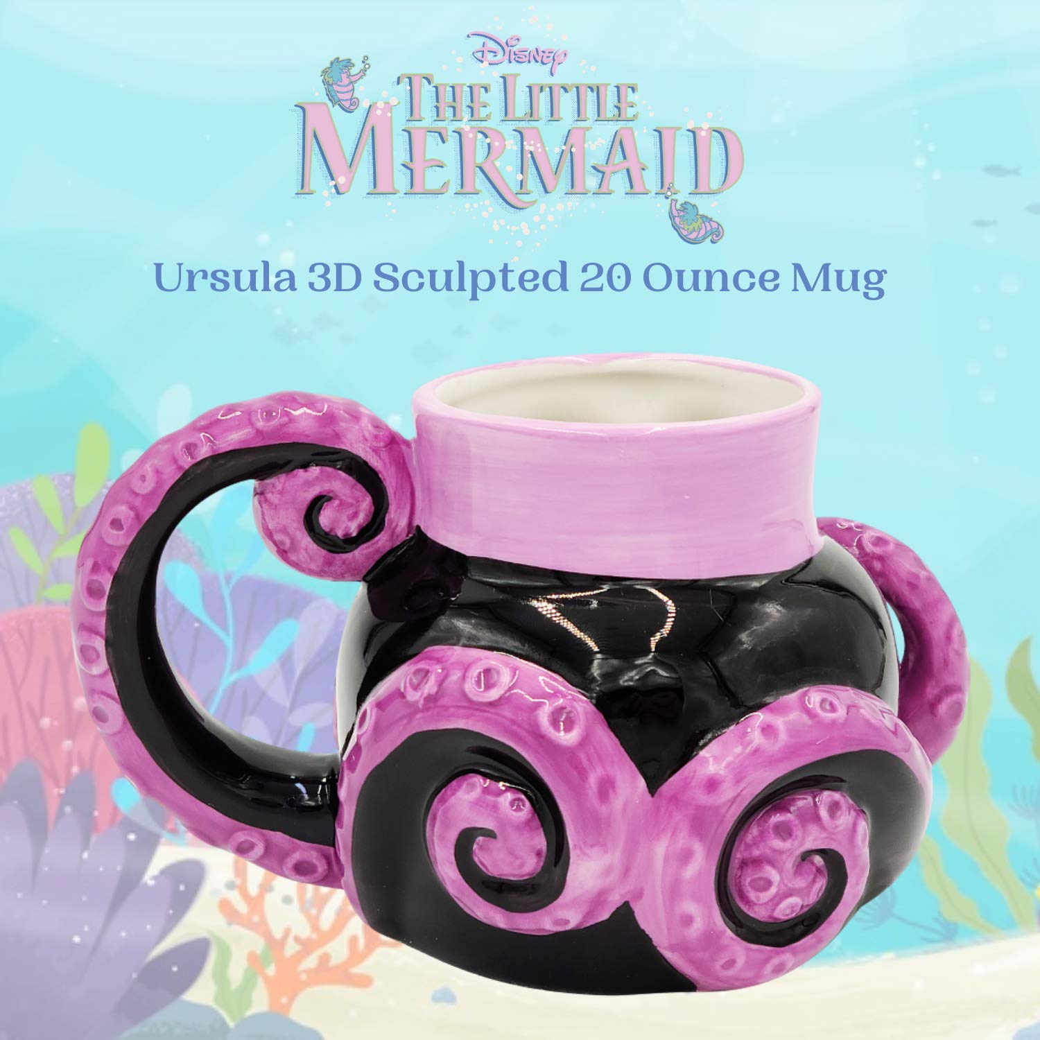 ursula tentacles sculpture on black ceramic mug