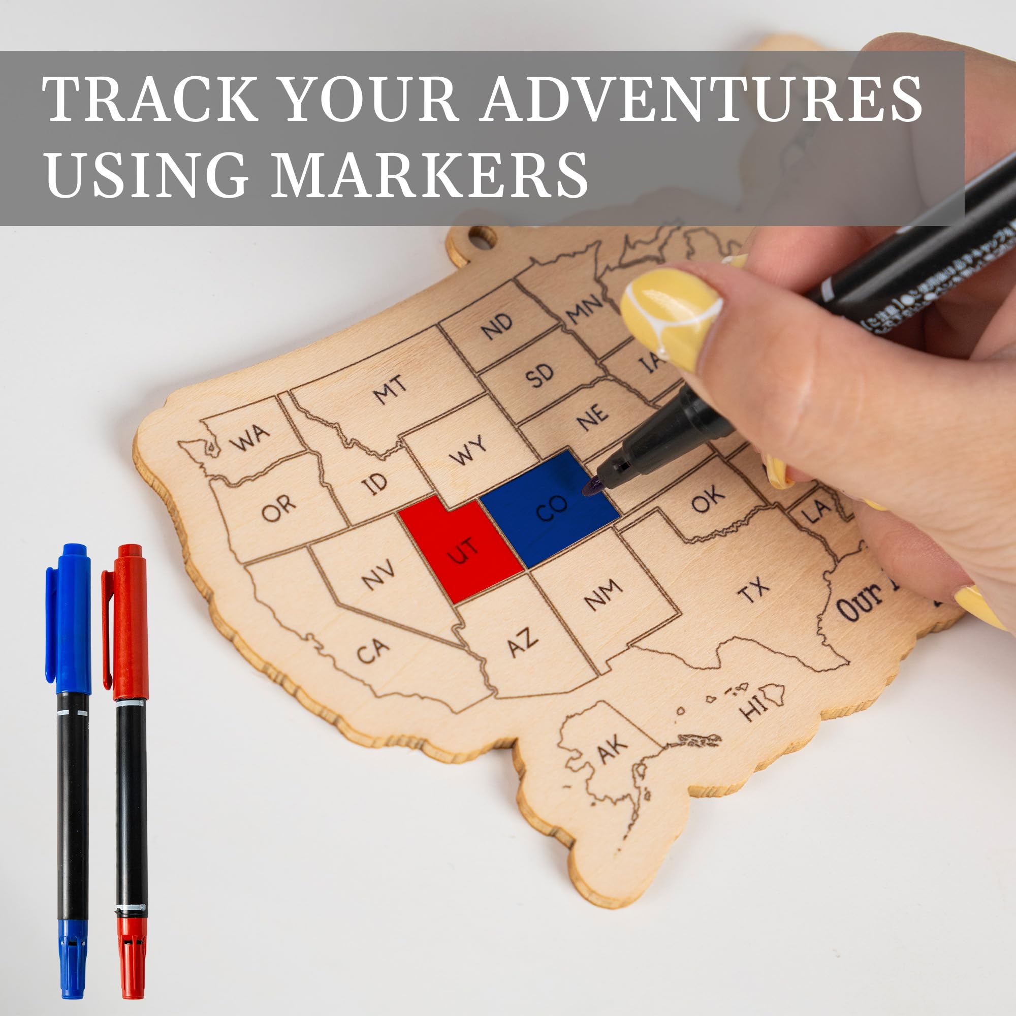 US travel map tracker showing journeys across states