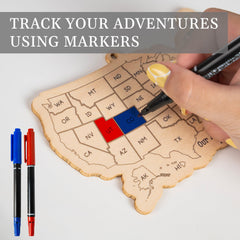 US travel map tracker showing journeys across states