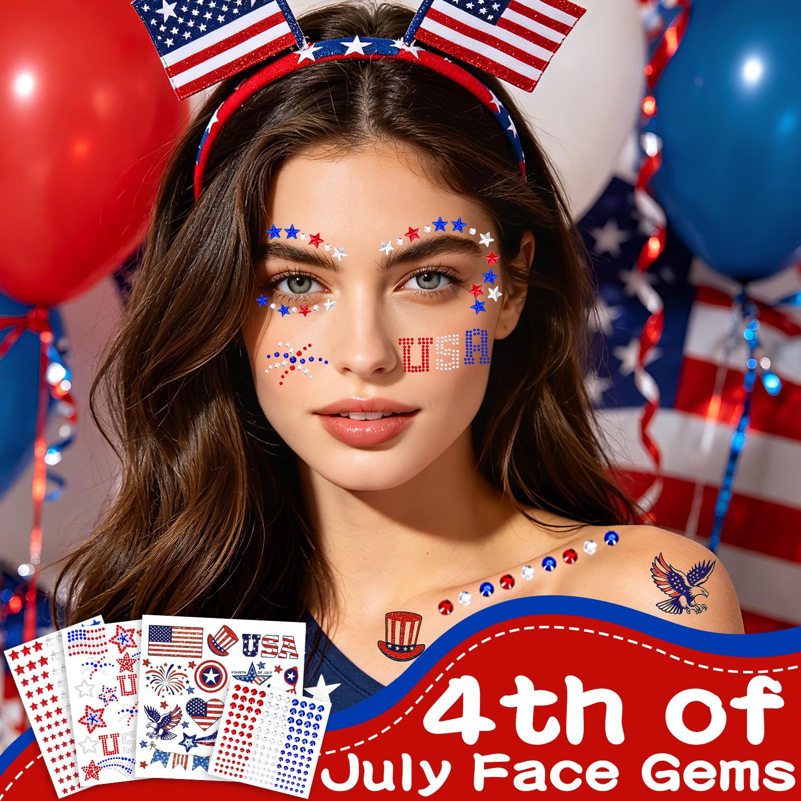 USA Face Stickers patriotic stars and colors