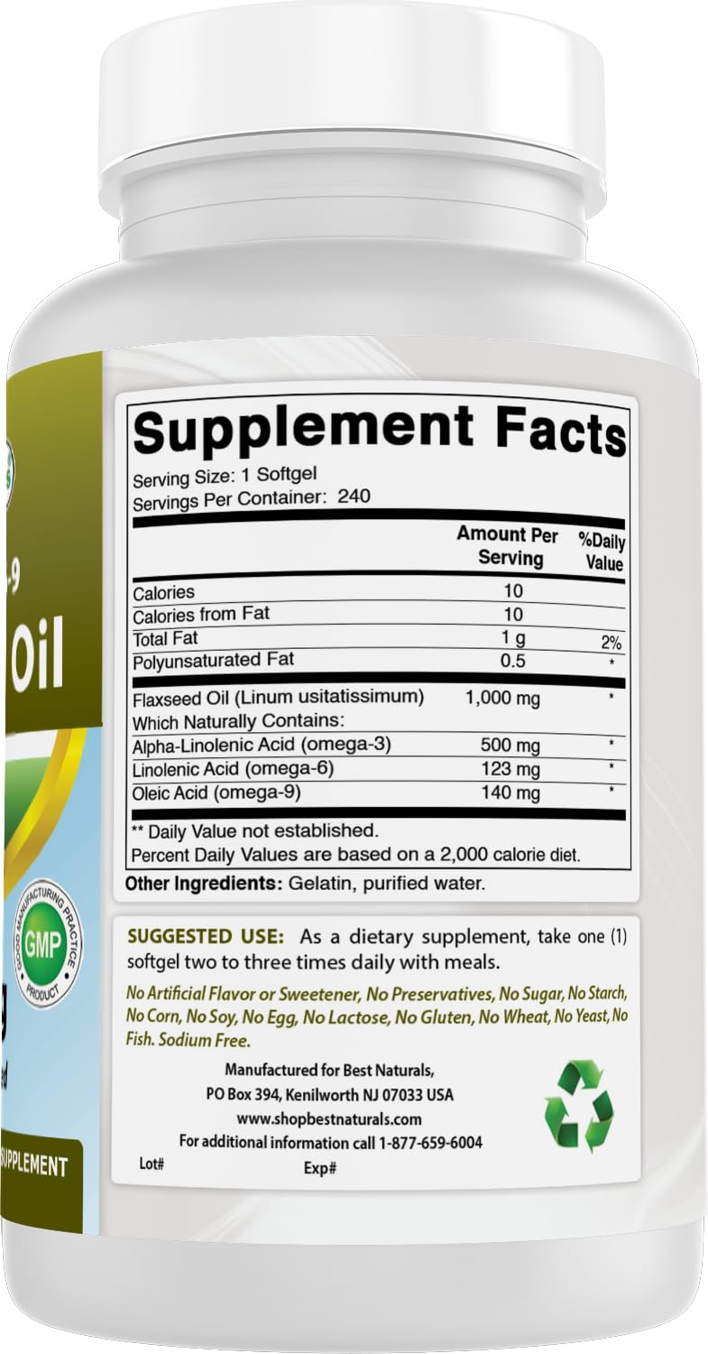 Flaxseed oil bottle packaging 240 softgels USA GMP