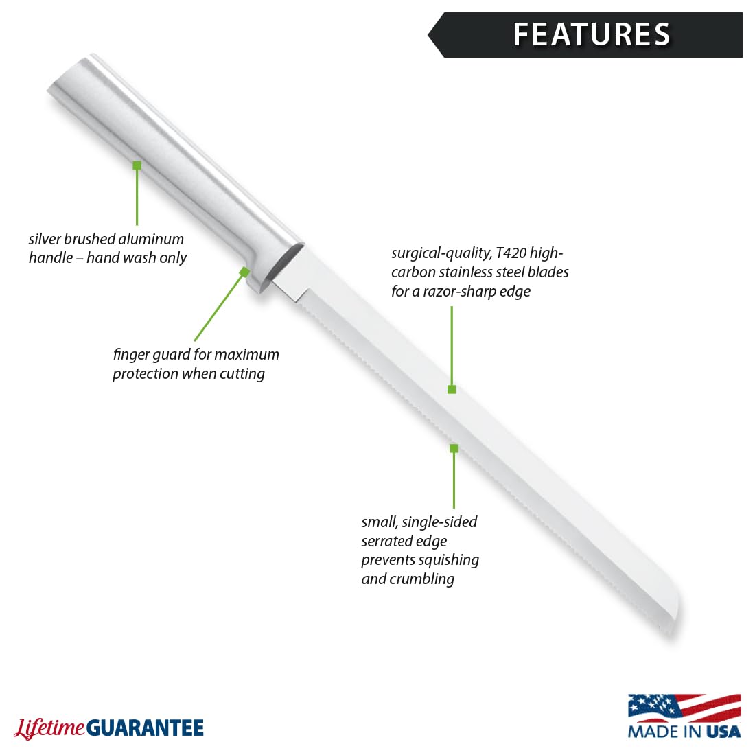USA made Rada bread knife with silver handle