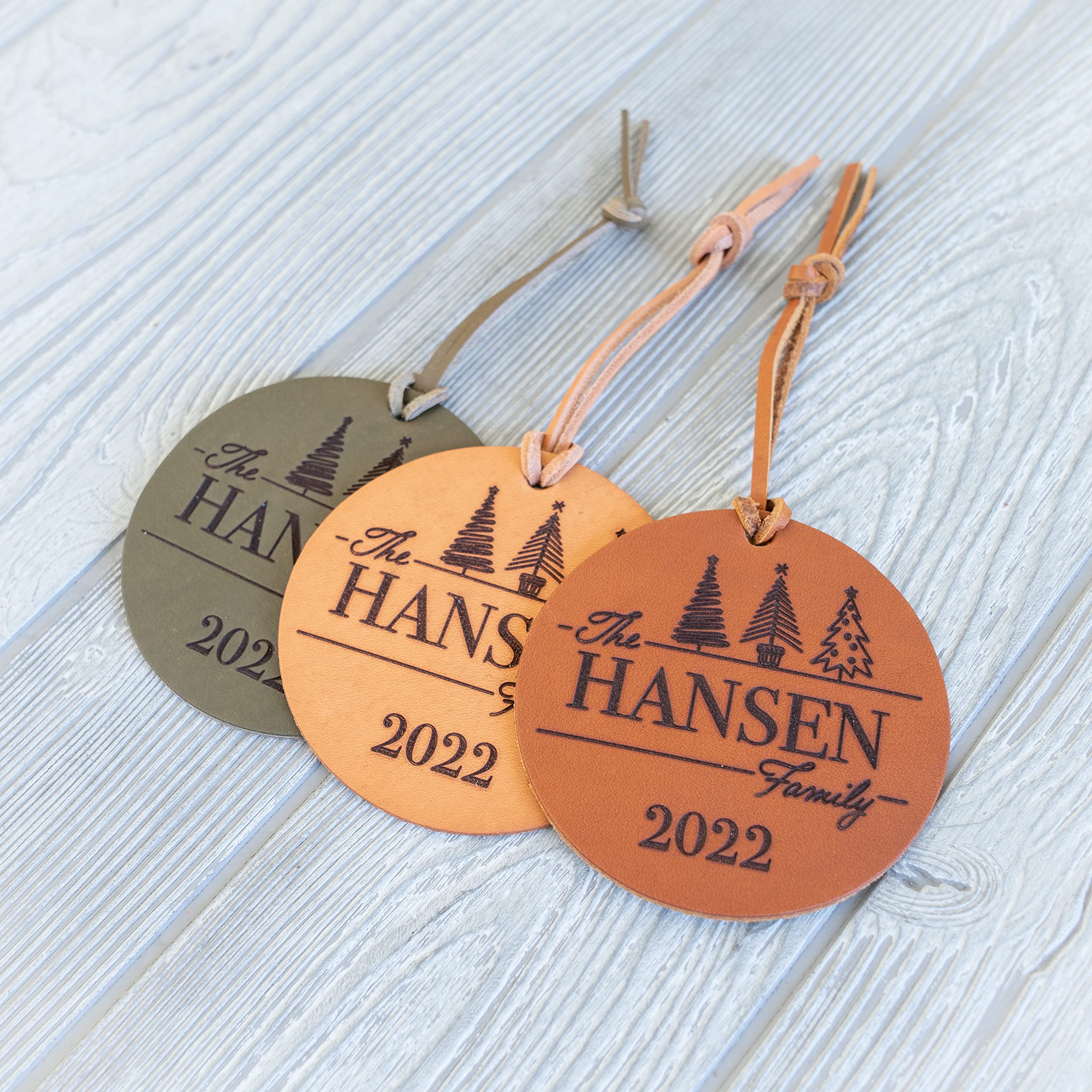 Made in USA leather ornament with matching leather tie