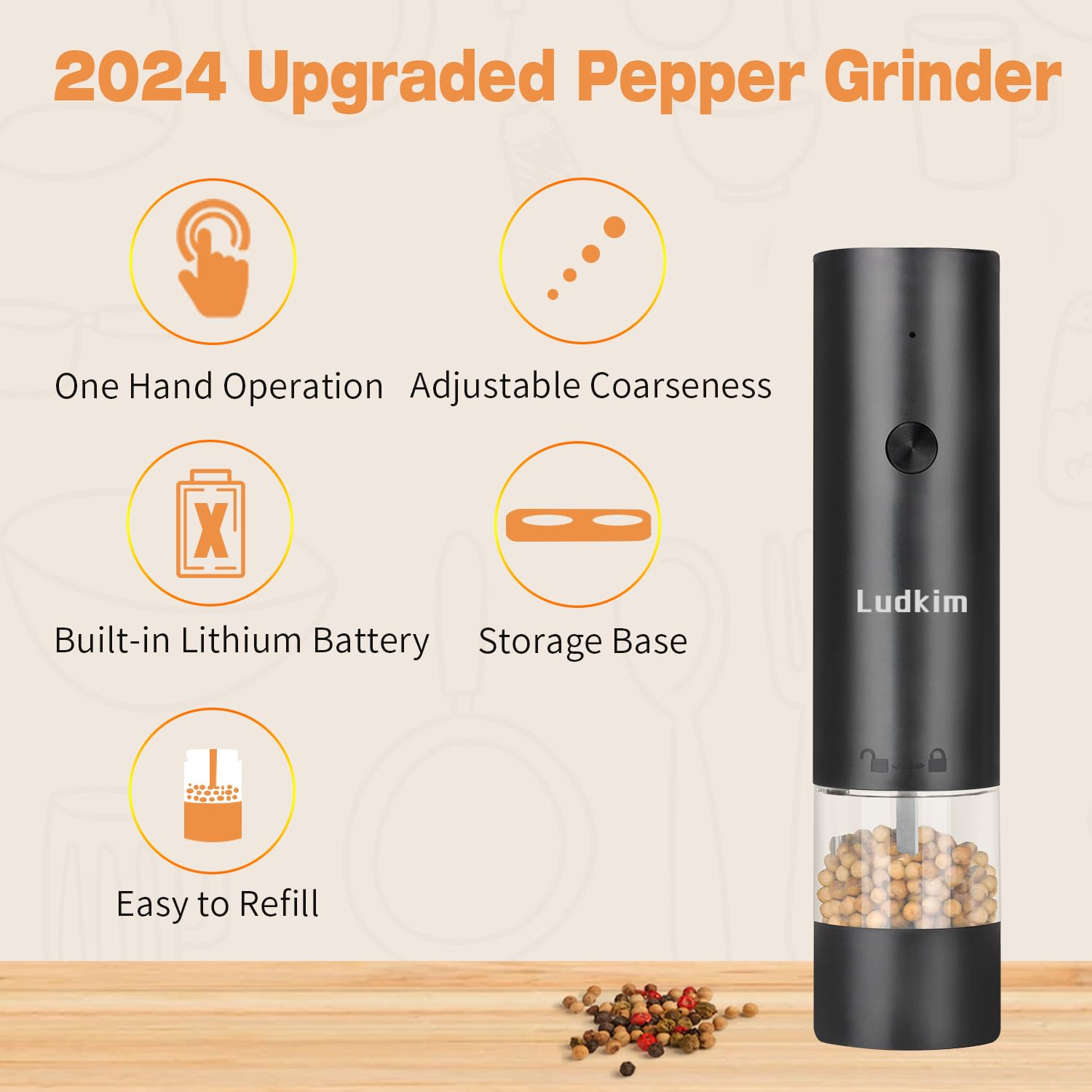 USB-C rechargeable pepper mills with adjustable coarseness