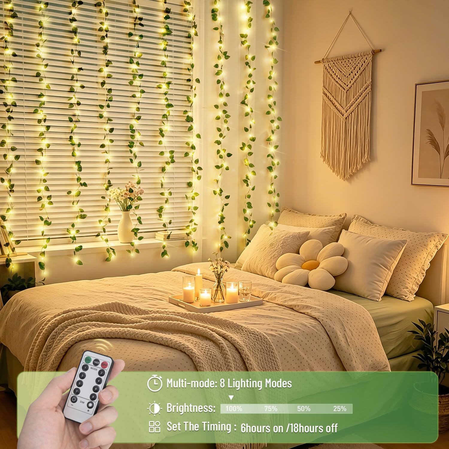 USB powered pothos curtain lights with extension cord