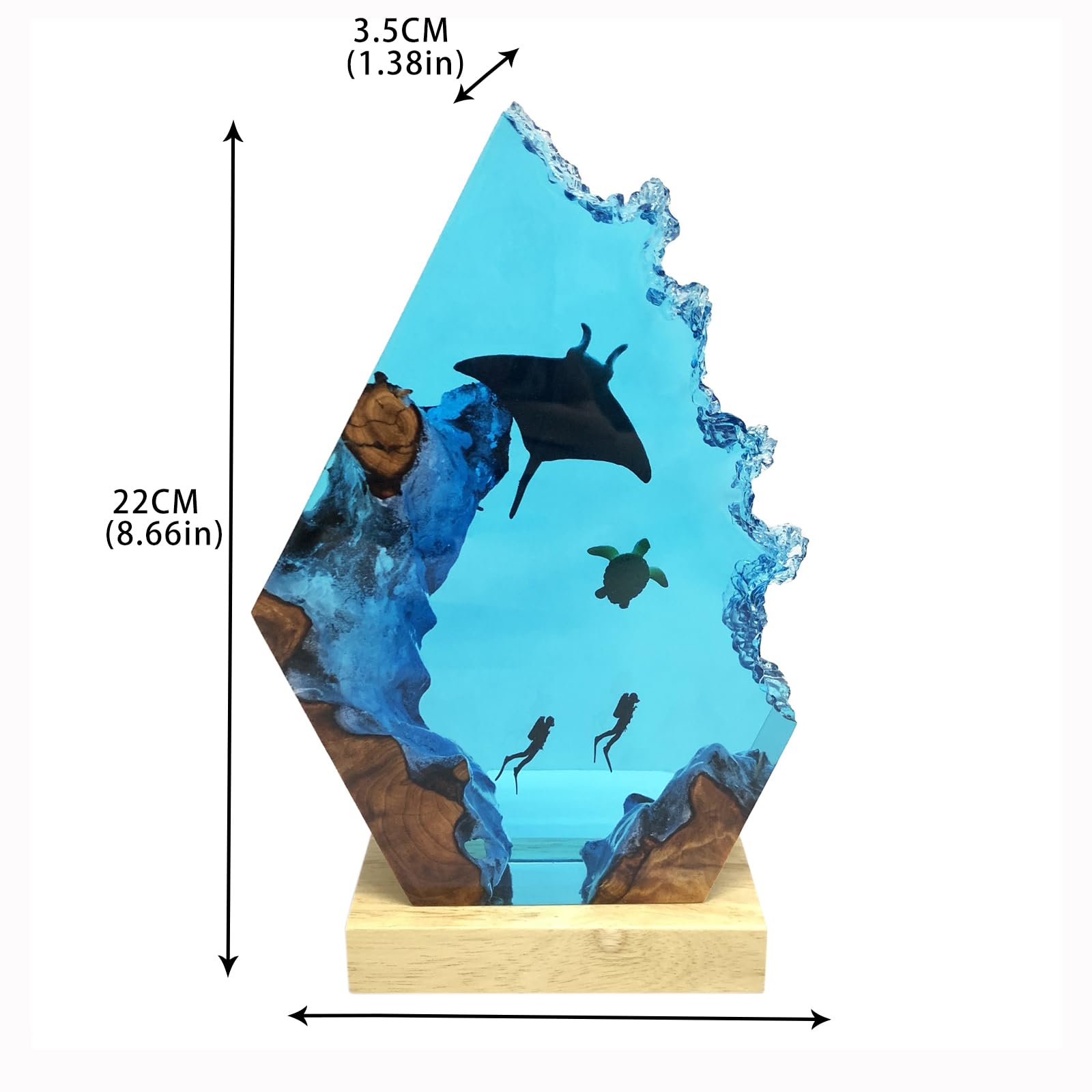 USB powered ocean night light made of epoxy resin and wood base