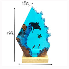USB powered ocean night light made of epoxy resin and wood base