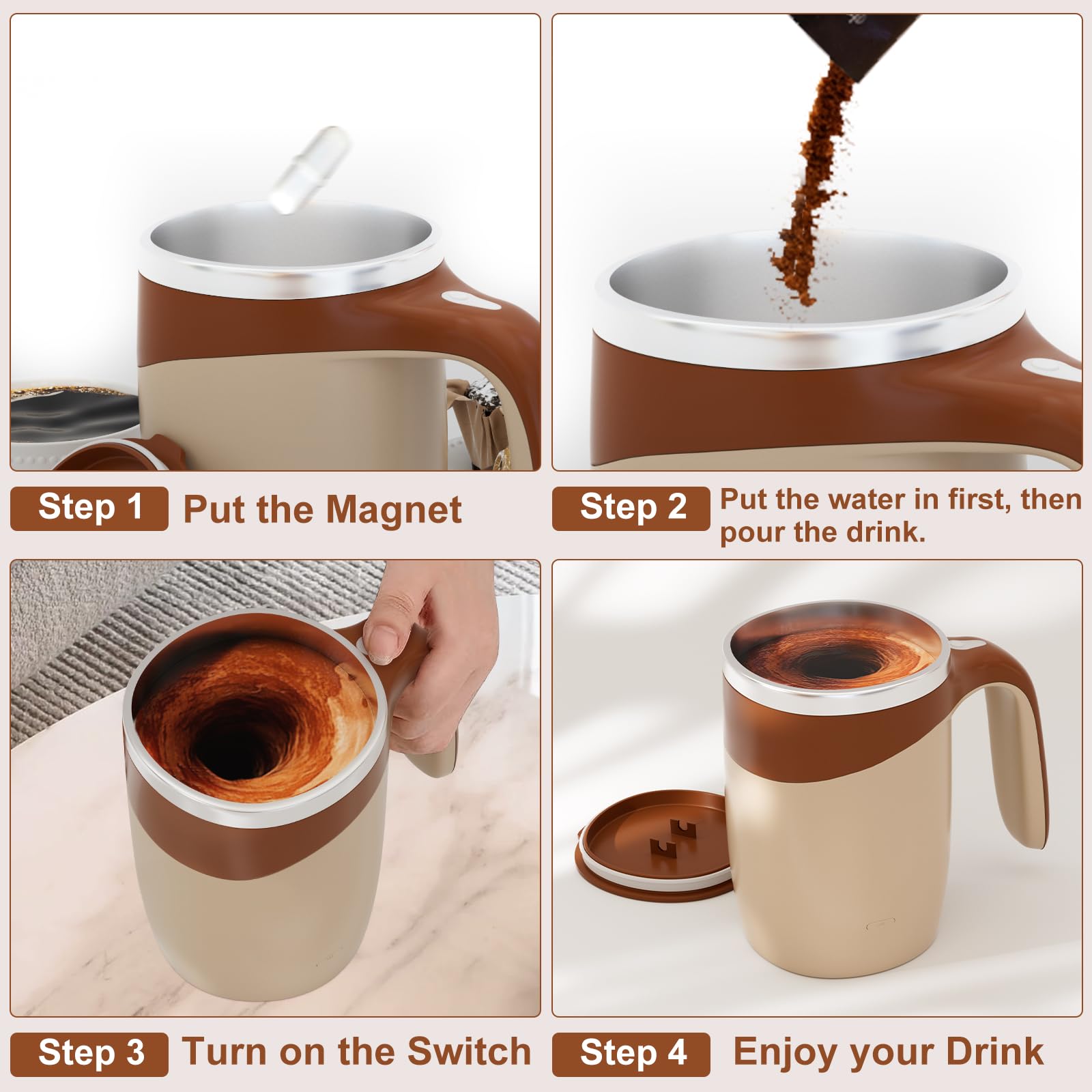 Detachable stirring mechanism for easy cleaning in mug