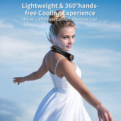 LED display shows speed and battery life on neck fan
