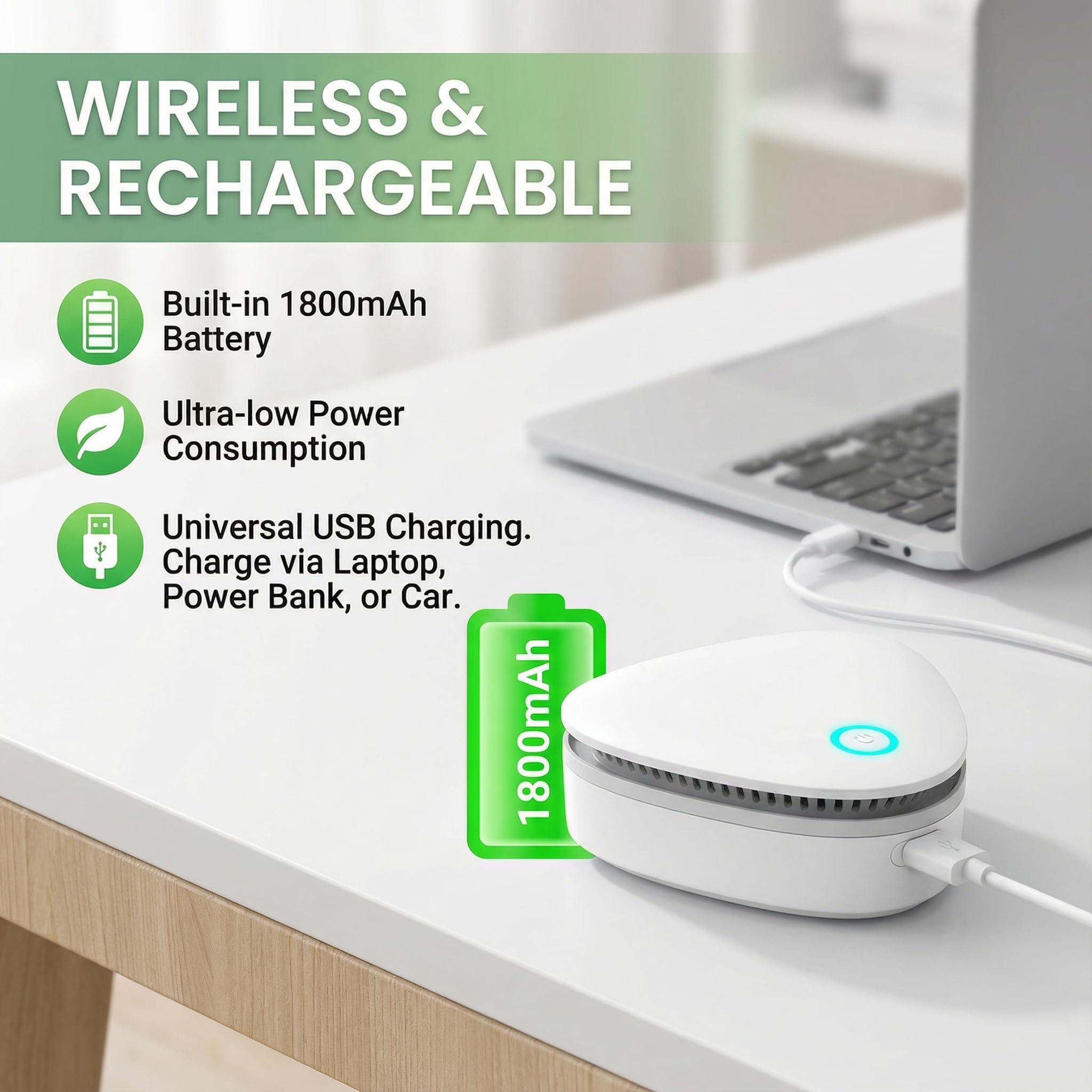 USB rechargeable odor remover with 1800mAh battery