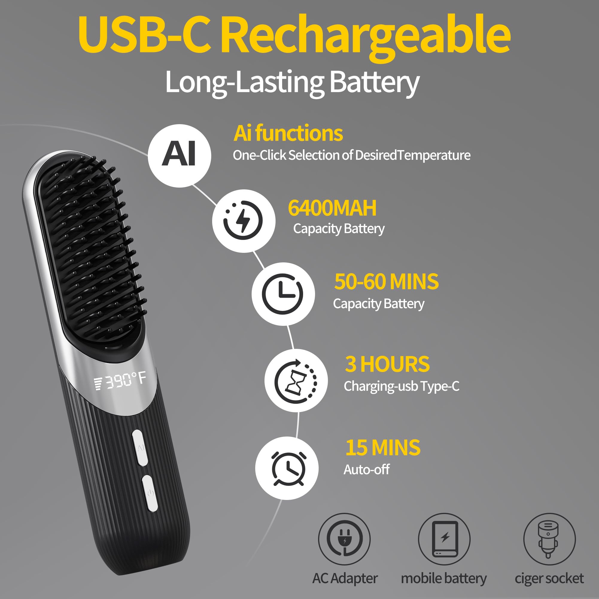 USB rechargeable hair tool battery indicator
