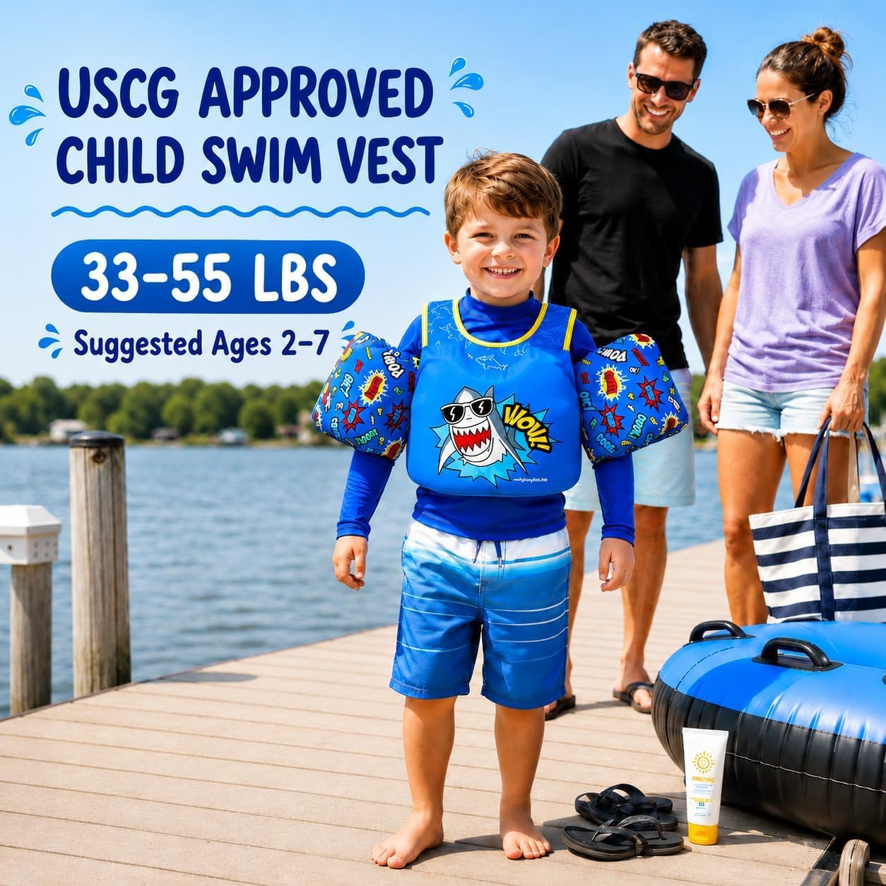 USCG approved toddler vest 33-55 lbs label