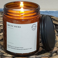 USDA Certified Biobased Arctic Wicks candle 9oz amber jar