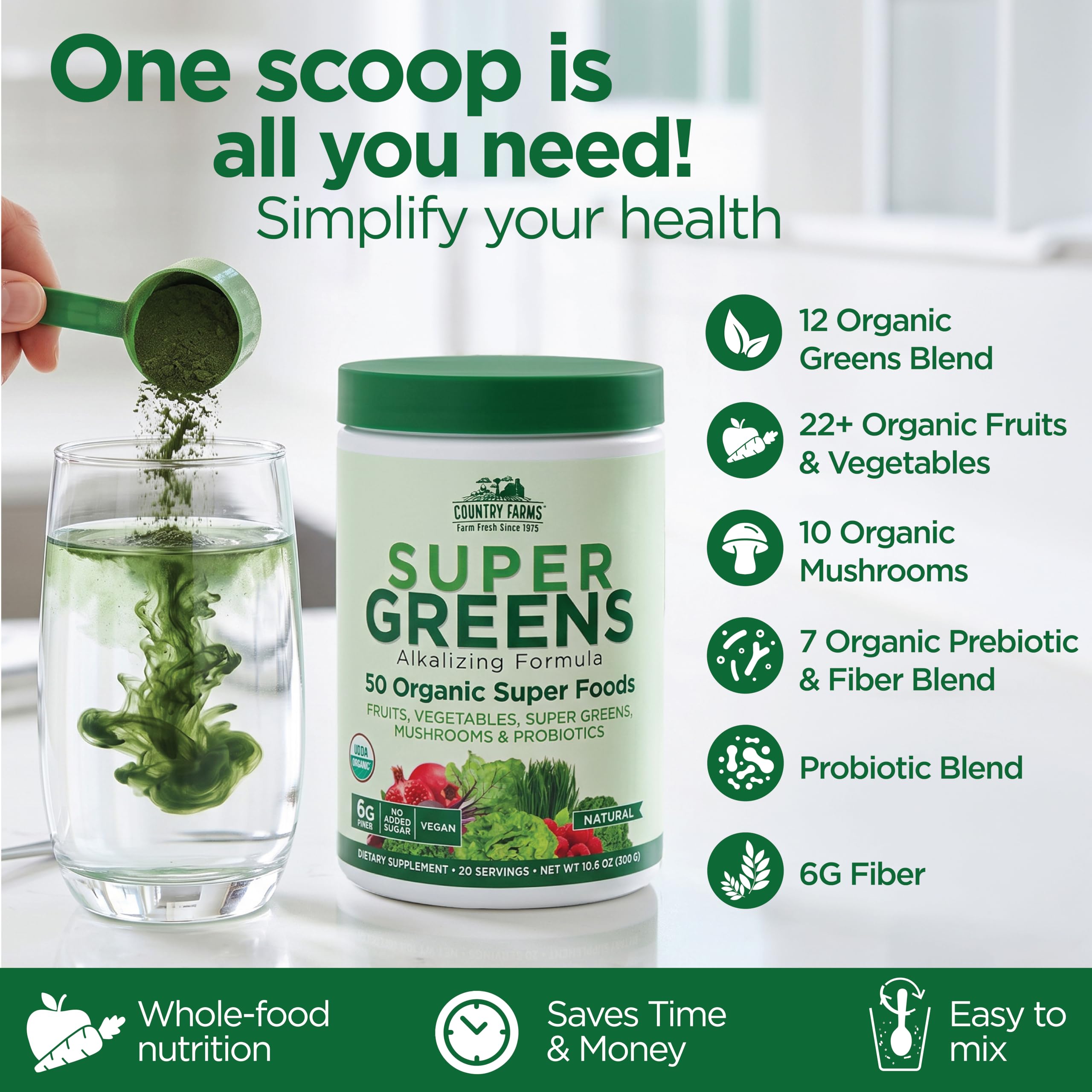 USDA Organic Country Farms Super Greens ingredients blend