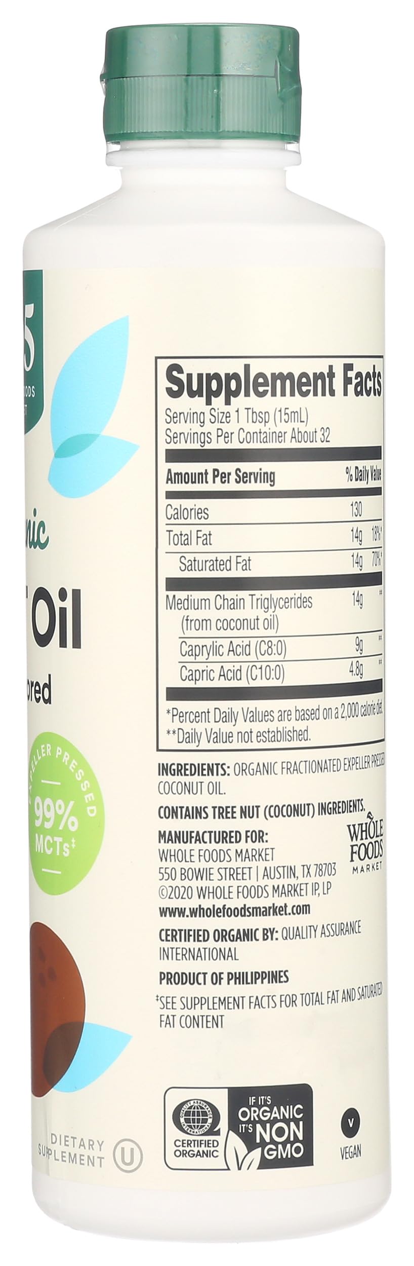 Expeller-pressed organic coconut oil base for MCT oil