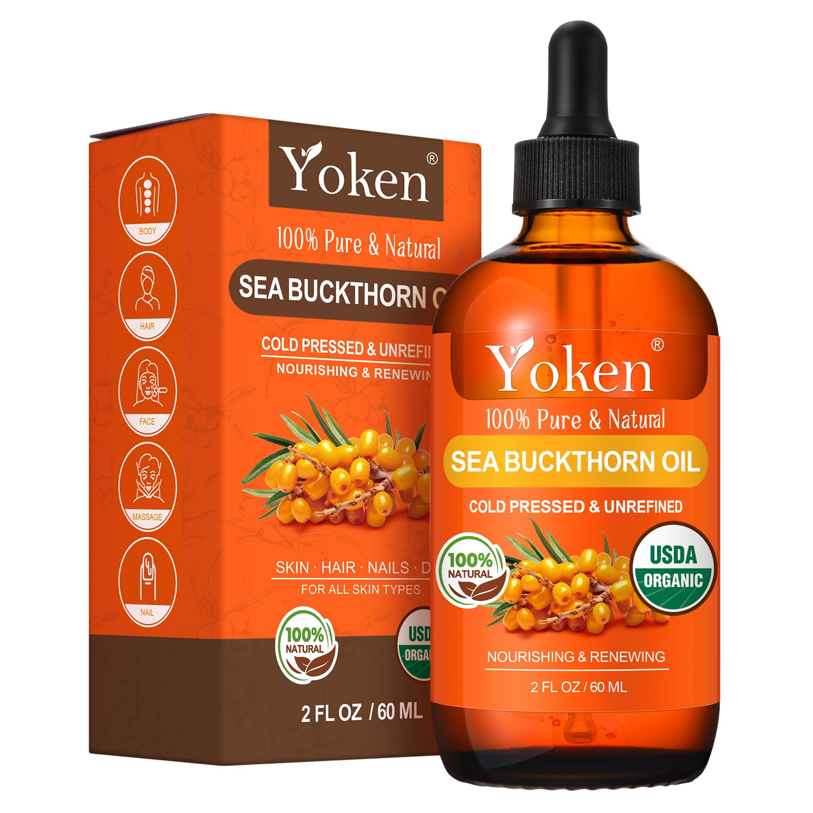 USDA Sea Buckthorn Oil Organic 2oz bottle with dropper