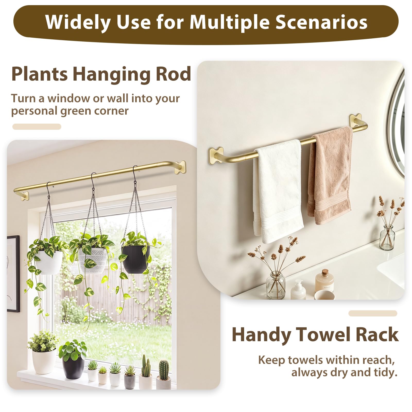 USFOOK 32-120 inch gold curtain rod