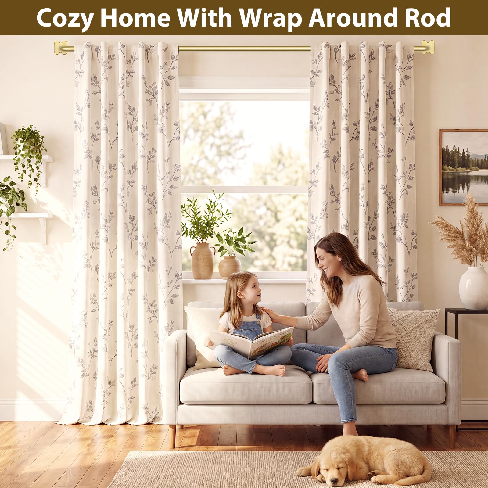 USFOOK gold curved drapery rod for windows