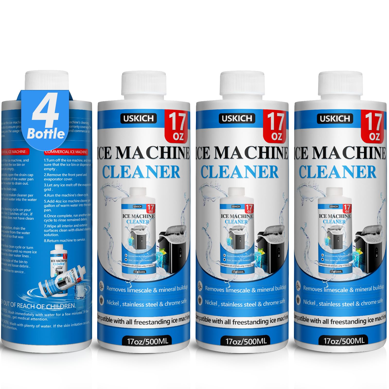 USKICH 4-pack ice machine cleaner bottles