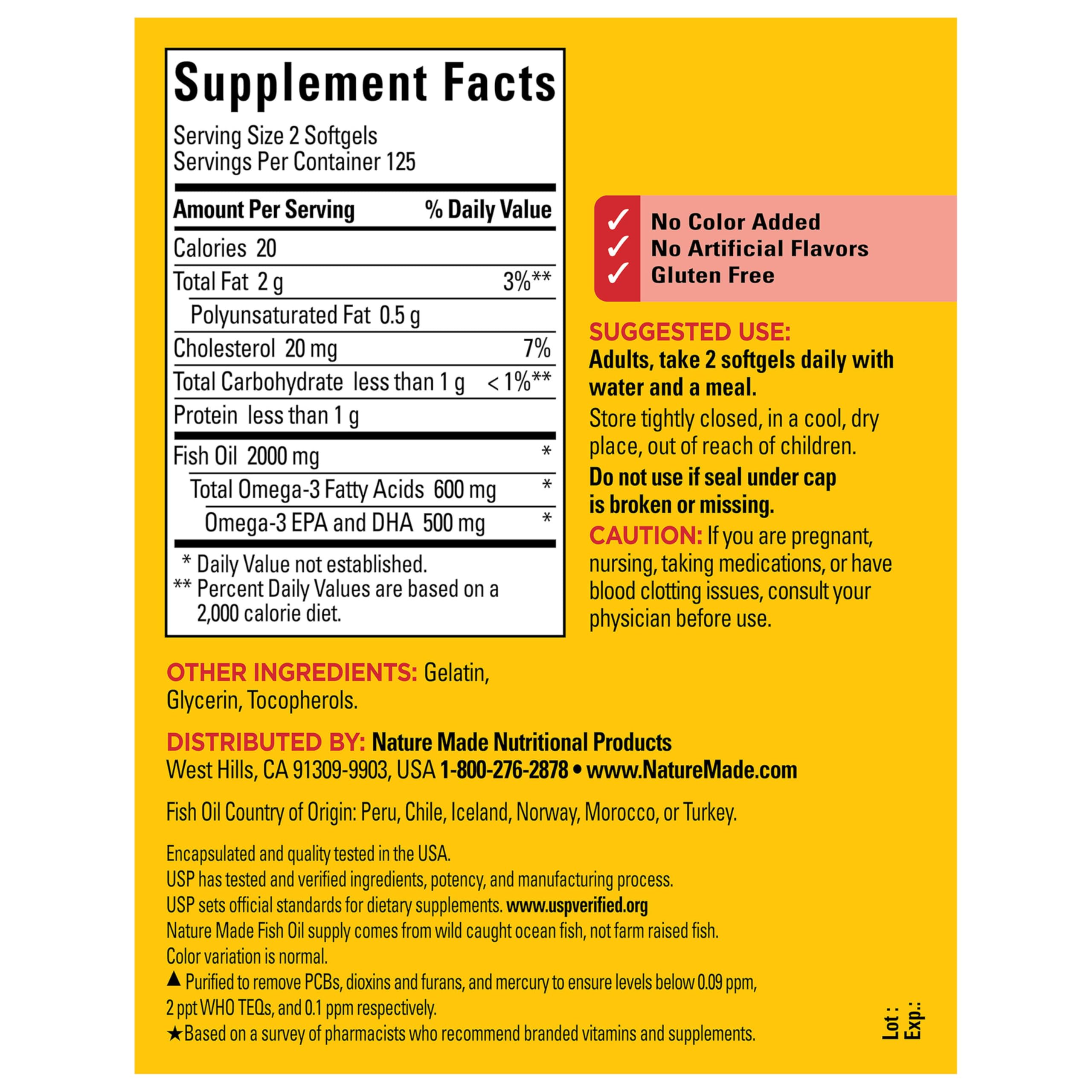 125 day supply based on two softgels daily Nature Made