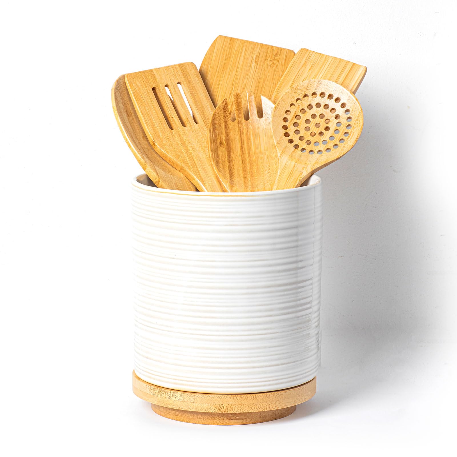 utensil holder standing 7.67 inches tall and 6 inches wide