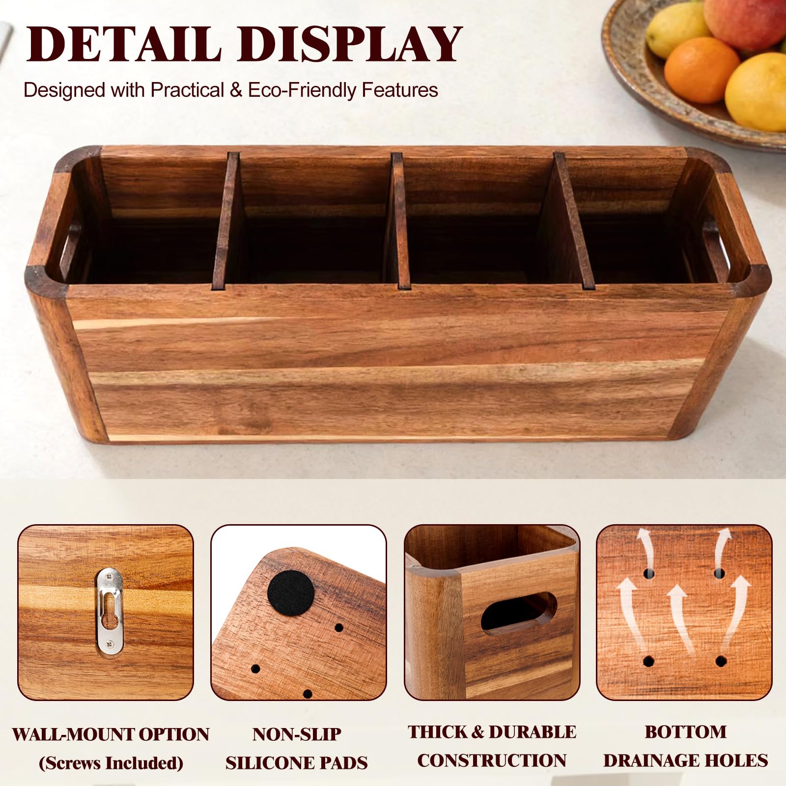 Utensil holder mounted on kitchen counter or wall